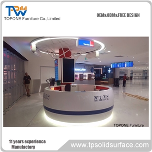 High Quality Round Acrylic Solid Surface Bank Reception Counter with Artificial Marble Stone Reception Desk Tops Design for Sale