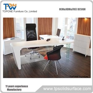 L Shape White Aritifical Marble Acrylic Solid Surface Office Table Tops Design Furniture