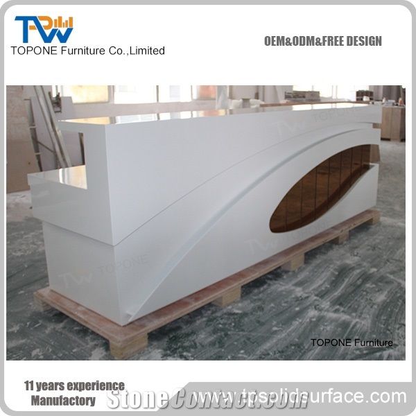 Led Acrylic Solid Surface Reception Desk Tops For Hotel Customized