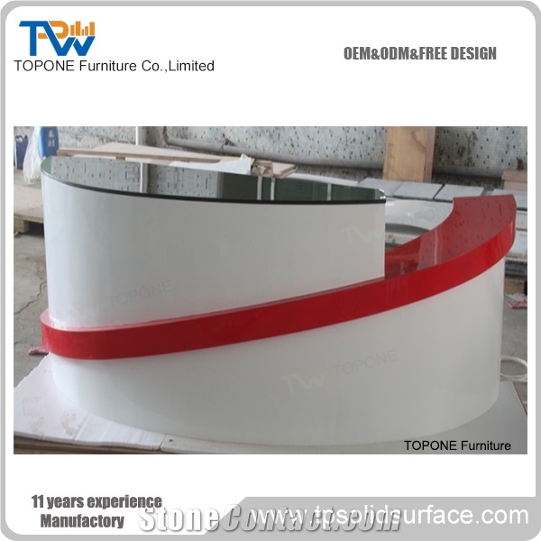 Modern Reception Desk High Gloss White Artificial Marble Stone Reception Table with Led Lighting Office Reception Counter Table Top Design