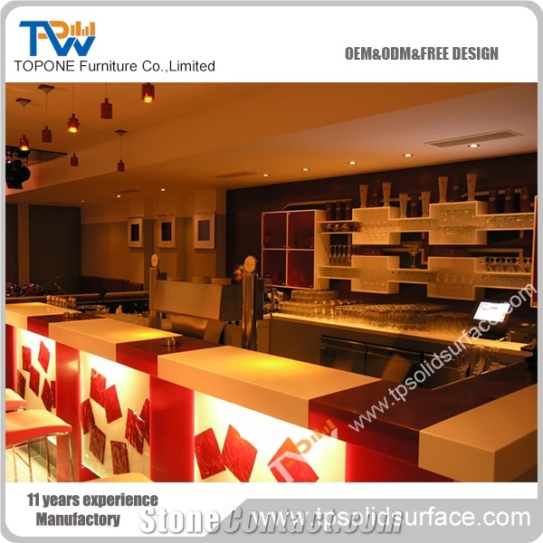 Reliable Quality Artificial Marble Stone Bar Counter Tops with Acrylic Solid Surface Led Furniture
