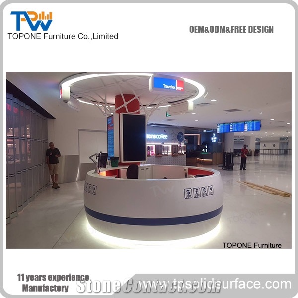 Round Artificial Marble Stone Bank Lobby Reception Counter with Acrylic Solid Surface Reception Desk Tops Design for Sale