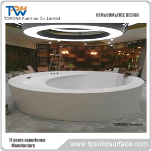 Round Artificial Marble Stone China Office Reception Desk with White Acrylic Solid Surface Table Tops Design