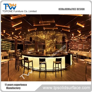 Topone Factory Offer High Quality Half Round Led Light Bar Counter with Artificial Marble Bar Table Desk Top for Sales