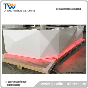 White Acrylic Solid Surface Diamond Design Reception Desk Tops Design/Artificial Marble Interior Stone Reception Counter Tops Design