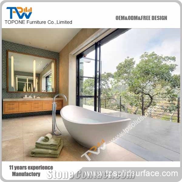 White Acrylic Solid Surface Oval Design Bathroom Resin Bath Tub