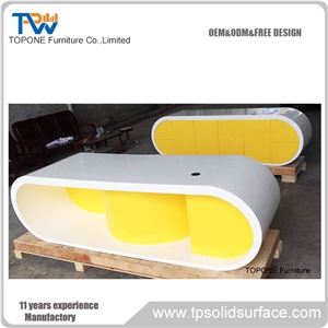 White and Yellow Color Acrylic Solid Surface Luxury Office Executive Tables and File Cabinets with Artificial Marble Stone Table Tops Design