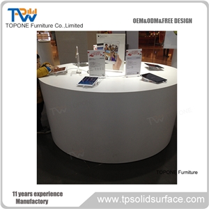 White Artificial Marble Stone Round Exhibition Bar Counter Tops, White Acrylic Solid Surface Bar Table Tops for Exhibition Furniture
