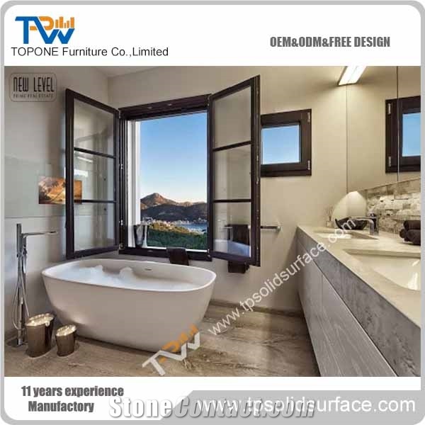 White Color Acrylic Solid Surface Bathroom Bathtub with Artificial Marble Stone