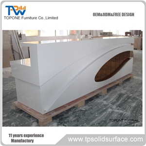 White Color High Gloss Surface China Factory Supply Corian Acrylic Solid Surface Beauty Salon Reception Desk with Led Light Artificial Marble Stone Front Desk Tops