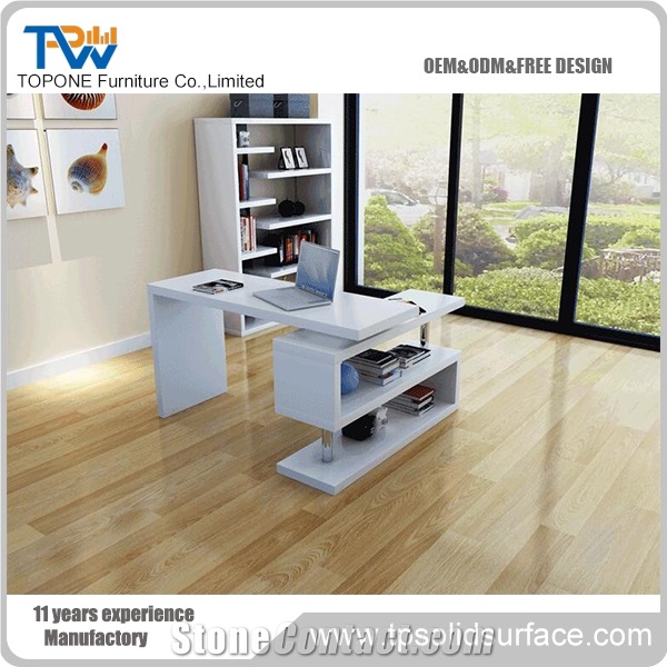White Color L Shaped Artificial Marble Stone Acrylic Solid Surface Office Table Tops Design China Factory Supply