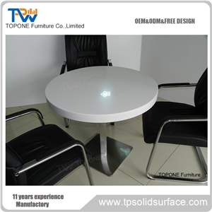 White Round Arcylic Solid Surface Restaurant Table and Chairs, Artificial Marble Stone Round White Restaurant Tables Tops