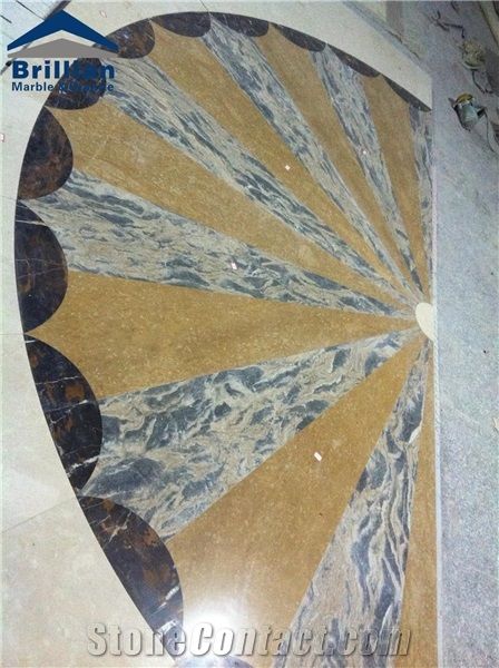 Gold Imperial Marble Medallions,Large Round Design Waterjet Medallions, Mixed Marble Large Medallions Tiles,Large Size Floor Waterjet Medallian,Sun Flower Medallions,Marble Sun Medallion Mosaic,Floori