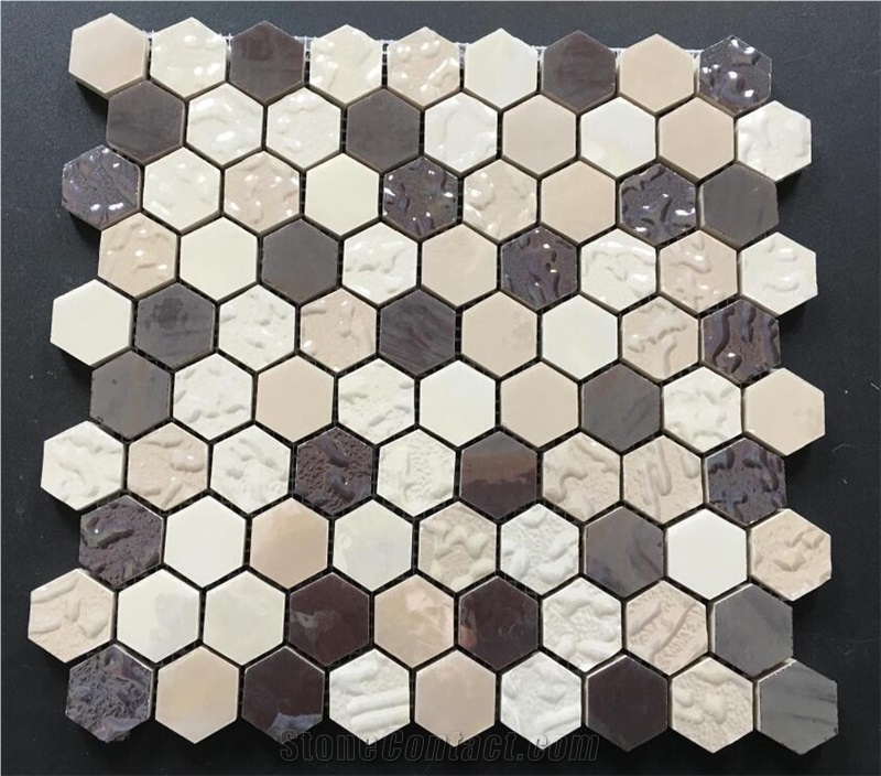 Mix Color Hexagon Glass Mosaic Wall Bathroom Tile