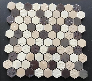 Mix Color Hexagon Glass Mosaic Wall Bathroom Tile