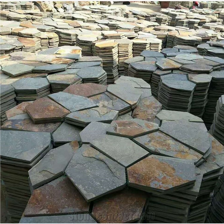 China Slate Crazy Paving, Natural Rust Slate Net Paste, Shape Cut Natural Stone