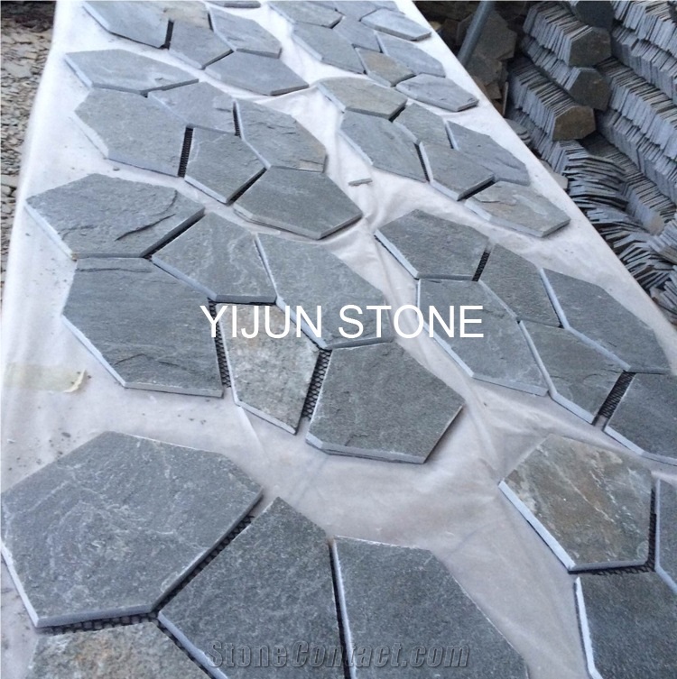 Grey Color Slate Flagstone, Wall Covering, Slate Stone Flooring, Split Surface, Hebei Province, China