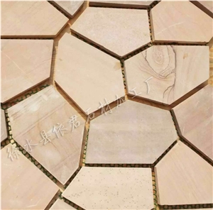 Sandstone Flagstone for Indoor and Outdoor, Irregular Stone Flagstone, Machine Cut Surface, Hebei Stone Factory