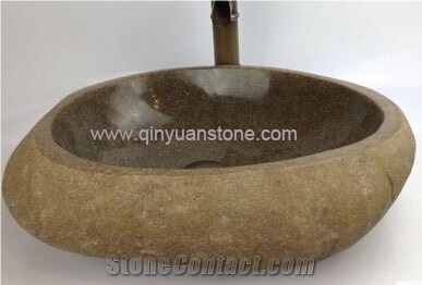 Brown Cobble Stone Washing Basin Stone Sinks