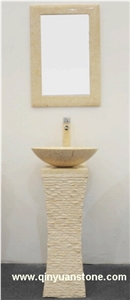 Classic Beige Marble Mirror Frames Marble Pedestal Basins Stone Sinks Washing Sinks