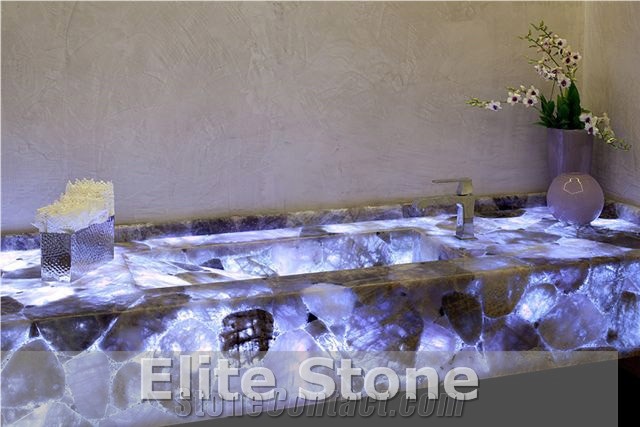 Amethyst Purple Agate Semi Precious Stone Slabs Tiles for Bathroom Vanity Top