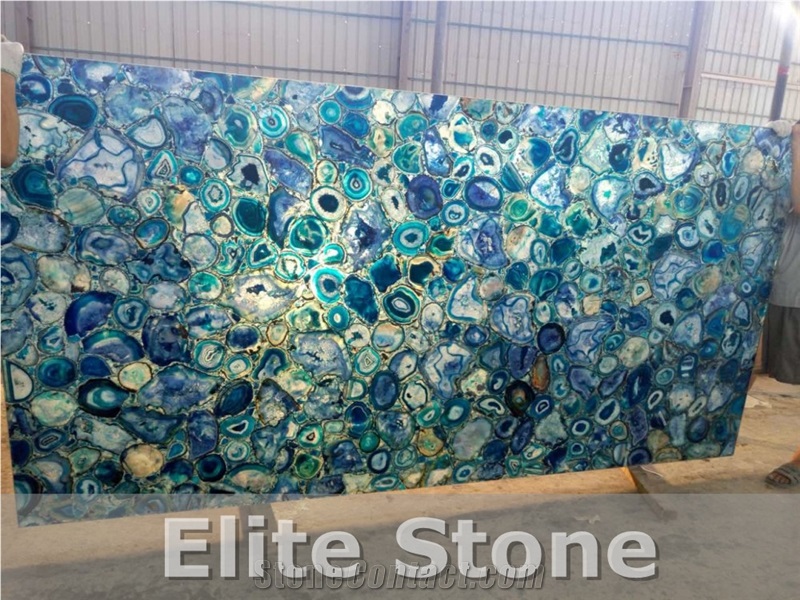 China Manufacturer Natural Blue Agate Composite Slab for Construct Decoration