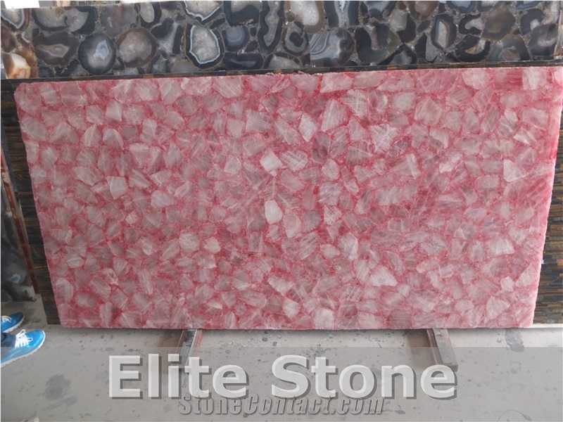 Elite Stone Pink Crystal Stone Slab Gemstone Tiles Semi Precious Stone Wall Tiles
