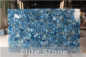 Factory Price Luxury Semi-Precious Stone Backlit Blue Agate Slabs