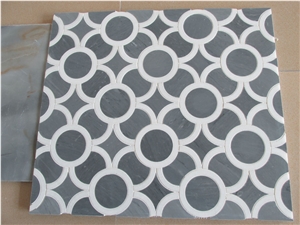 Italy Grey Marble Mosaic Water Jet Stone Tile Round Pattern
