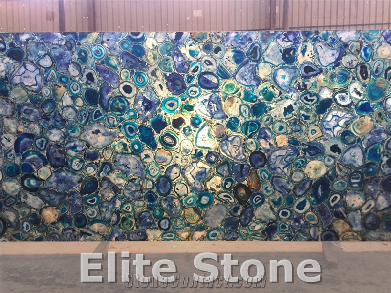 Large Bright Blue Agate Stone Slabs Translucent Semiprecious Stone for Interior Decor