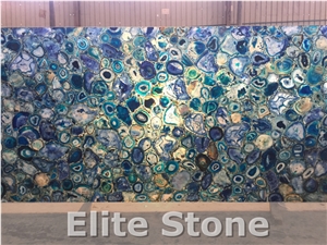 Large Bright Blue Agate Stone Slabs Translucent Semiprecious Stone for Interior Decor