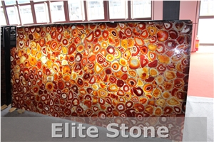 Large Indoor Transparent Semiprecious Stone Red Backlit Agate Stone Slab