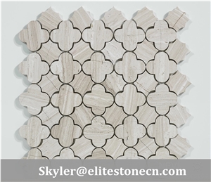 White Wood Grain Marble Mosaic Tile Water Jet Cutting Tile
