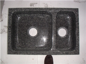 G654 Natural Stone Double Bowl Kitchen Sink - Dark Grey