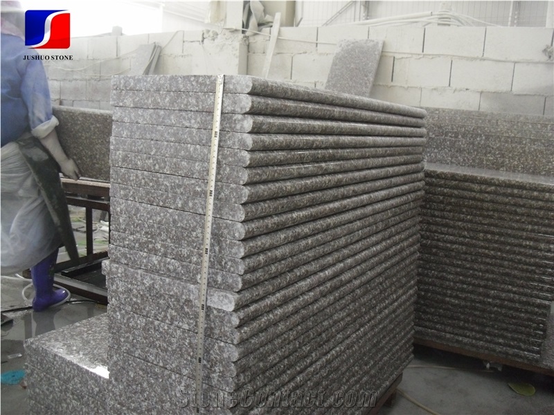China G664 Pink, Brown Granite Staris, Porrino/Luoyuan Red Cheap Granite in Stair Steps with Bullnose Round Long Edge, Treads and Risers,Stepper