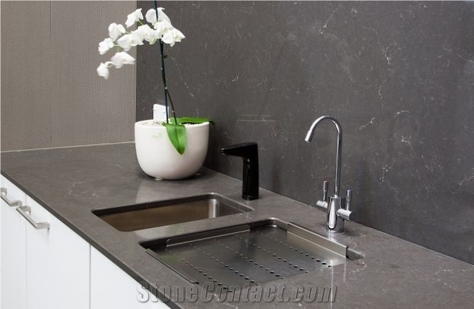caesarstone piatra grey kitchen bench top from new zealand stonecontact com rolling cart with stools island height