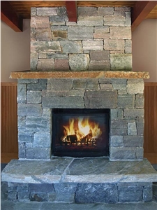 Stone and Brick Veneer Masonry Traditional Fireplace