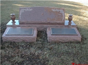 Cheap Price Slant with Double Grass Maker Dakota Red Granitetombstone Design/ Western Style Monuments/ Double Monuments/ Family Monuments/ Cemetery Tombstones