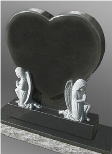 Good Qaulity Heart Shape with Double Angel Statues Absolute Black/ Jet Black/ Shanxi Black Granite Angel Monuments/ Heart Tombstones/ Engraved Tombstones/ Gravestone/ Engraved Headstones