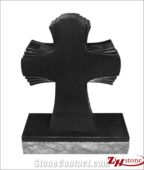 Good Quality Polished Cross Design Absolute Black/ Jet Black/ Shanxi Black Granite Cross Tombstones/ Engraved Tombstones/ Gravestone/ Engraved Headstones/ Custom Monuments