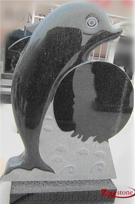 Good Quality Polished Dolphin Design Sabolute Black/ Shanxi Black/ Jet Black Granite Upright Monuments/ Headstones/ Single Monuments/ Gravestone/ Custom Monuments