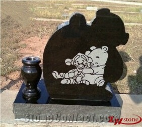 Polished Cheap Teddy Bear Kids Style Shanxi Black/ Jet Black/ Absolute Black Granite Tombstone Design/ Western Style Monuments/ Upright Monuments/ Headstones/ Monument Design