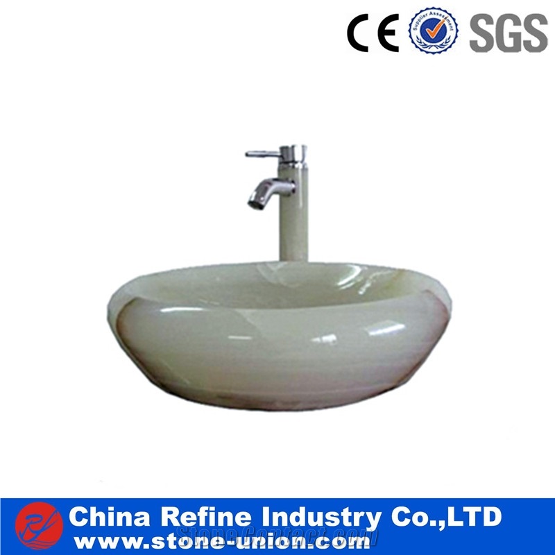 Brown Marble Polished Round Basin , Special Sinks Design , Modern Interior Wash Sinks