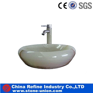Brown Marble Polished Round Basin , Special Sinks Design , Modern Interior Wash Sinks