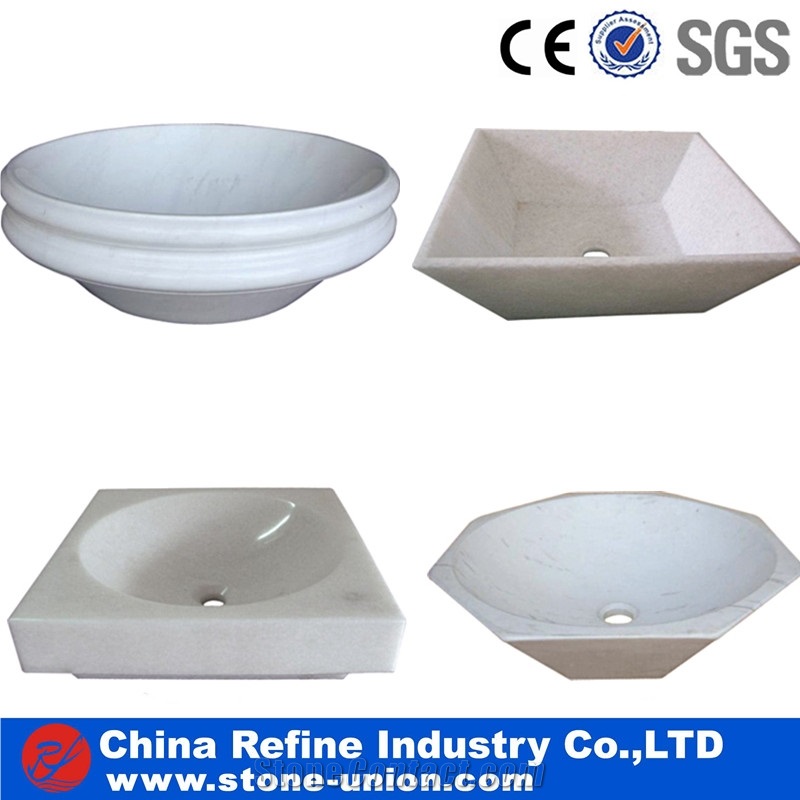 Deep White Marble Basin , Basins and Sinks in Discount , Small White Wooden Pettern Marble Basin Stone