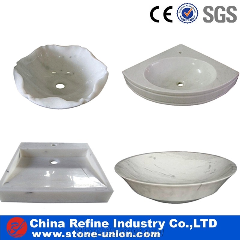 White Marble Differents Kinds Of Basin , Cheap White Handcraft Sinks , Hot White Marble Useful Basins