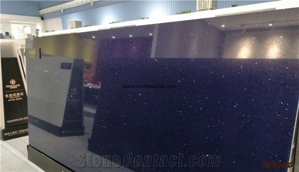 Silver Blue Quartz Slabs & Tiles,Crystal Blue Quartz/Solid Surface Flooring Tiles,Blue Galaxy Engineered Stone for Countertops,Vanity Tops,Bar Tops,Star Galaxy Dark Blue Artificial Stone Kitchen Count