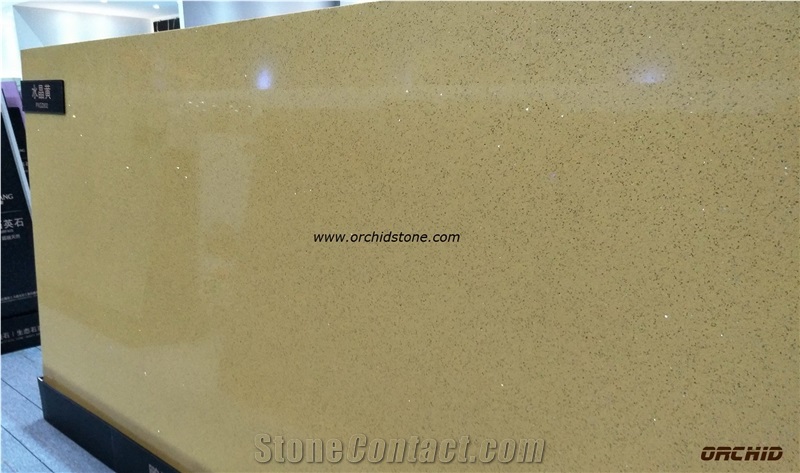 Silver Yellow Quartz Slabs & Tiles,Crystal Yellow Quartz/Solid Surface Flooring Tiles,Yellow Galaxy Engineered Stone for Countertops,Bar Tops,Star Galaxy Yellow Artificial Stone