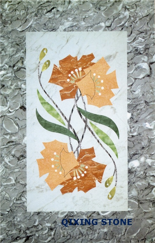 Flower Marble Waterjet Medallion Pattern Tiles Rectangle