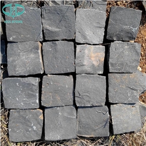 China Zp Black Basalt Cobble Stone Cube Stone Paving Sets Flamed Natural Split Tumbled